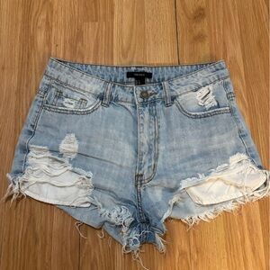 Forever 21 Light Blue Ripped Jean Shorts